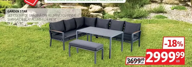 SET COLȚAR DE GRĂDINĂ DIN ALUMINIU CU ȘIMASĂ ȘI BANCHETĂ