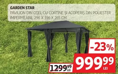 PAVILION DIN OTEL CU CORTINE SI ACOPERIS DIN POLIESTER IMPERMEABIL 296 X 396 X 265 CM