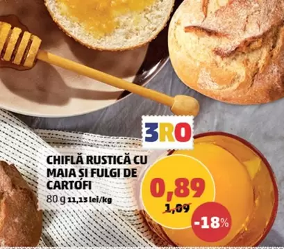 Chiflă rustică cu maia și fulgi de cartofi