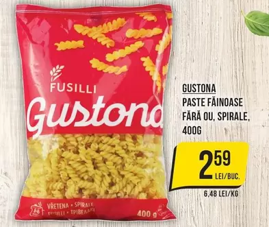 PASTE FĂINOASE FĂRĂ OU, SPIRALE
