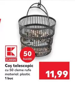 Coș telescopic cu 50 cleme rufe