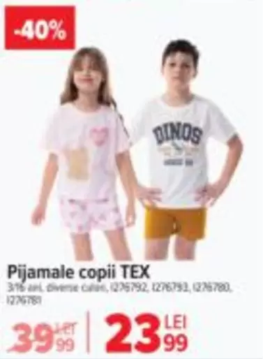 Pijamale copii TEX 3/6 ani, diverse culori, 1276792, 1276793, 1276780, 1276781