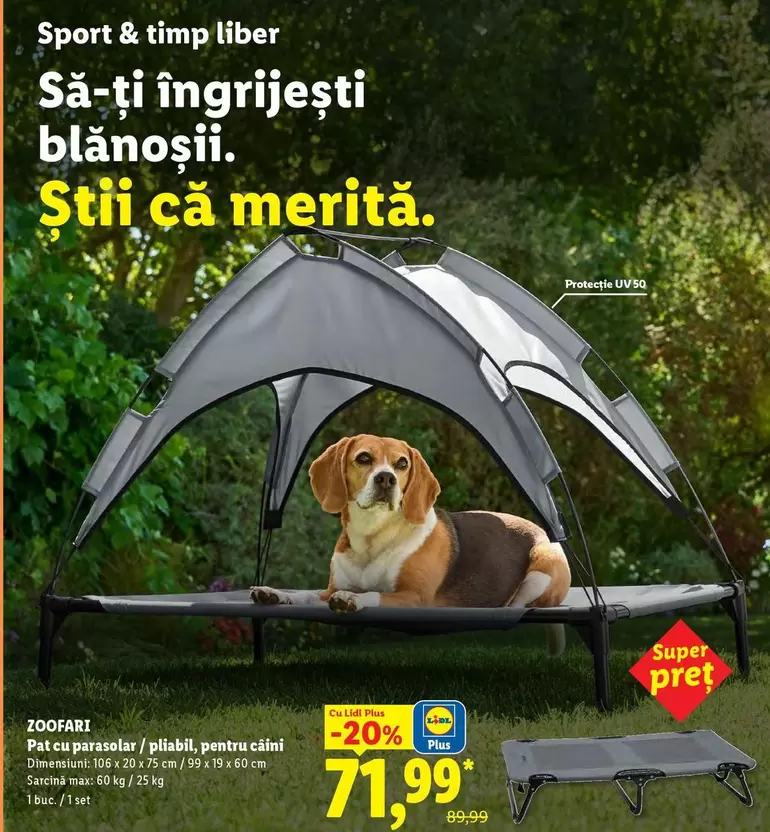 Pat cu parasolar/plabil, pentru câini