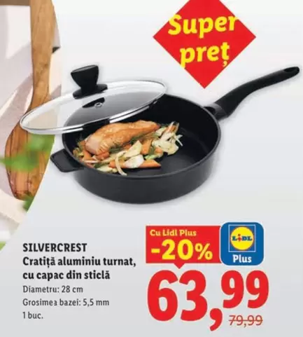 Cratiță de aluminiu turnat, cu capac din sticlă