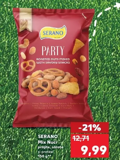 Roasted nuts mixed with savory snacks