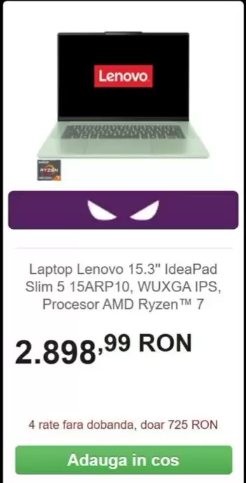 Lenovo - Laptop 15.3" IdeaPad Slim 5 15ARP10, WUXGA IPS, Procesor AMD Ryzen
7