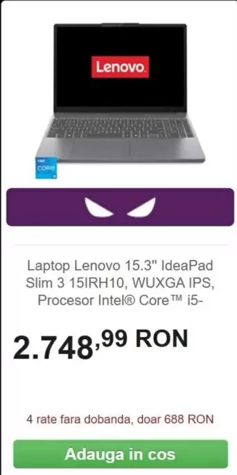Lenovo - Laptop 15.3" IdeaPad Slim 3 15IRH10, WUXGA IPS, Procesor Intel® Core™ i5