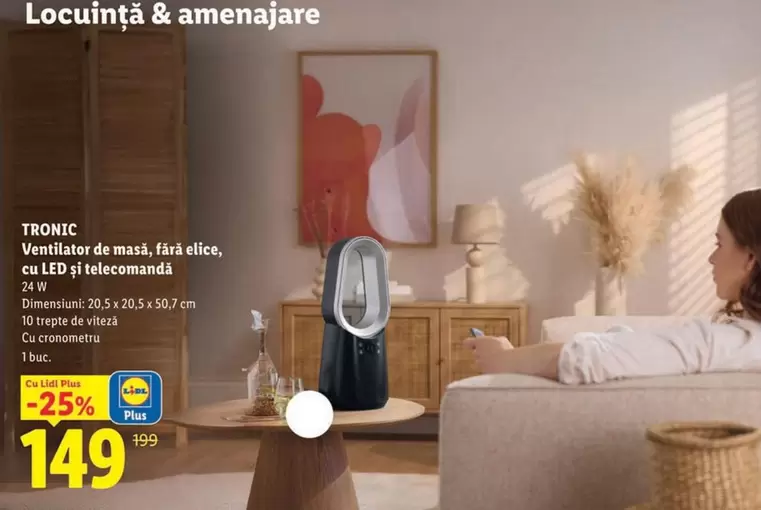 Ventilator de masă, fără elice, cu LED și telecomandă