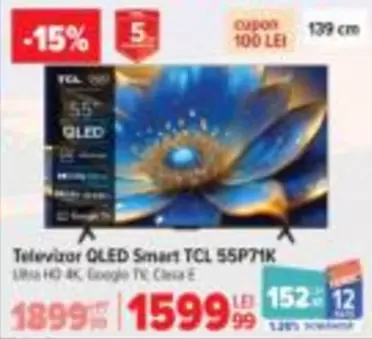 Televizor QLED Smart TCL 55P71K Ultra HD 4K Google TV