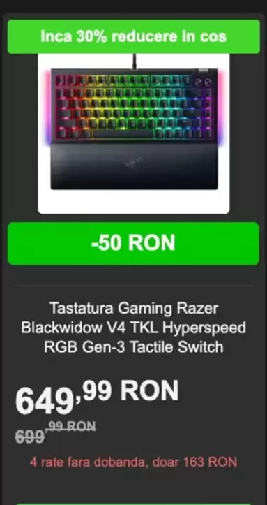 Tastatura Gaming V4 TKL Hyperspeed RGB Gen-3 Tactile Switch