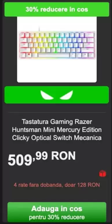Tastatura Gaming Huntsman Mini Mercury Edition Clicky Optical Switch Mecanica