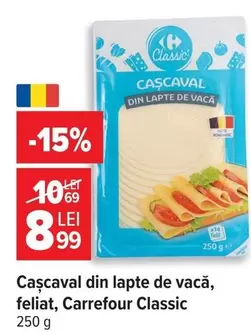 Cașcaval din lapte de vacă, feliat