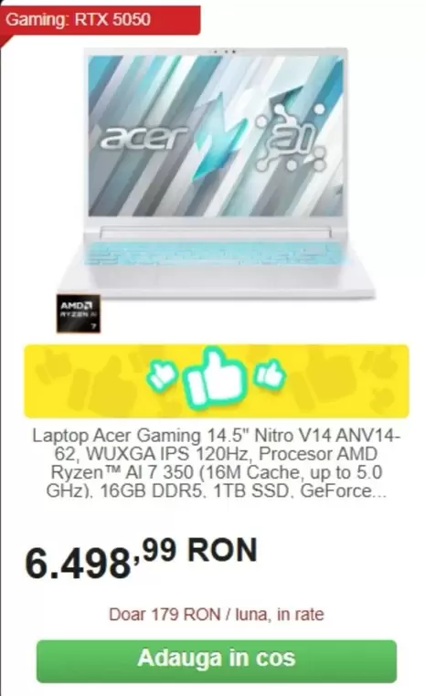 Amd - Gaming 14.5" Nitro V14 ANV14-62