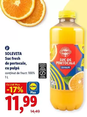 Suc fresh de portocale, cu pulpă