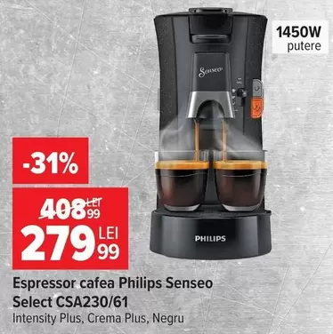 Philips - Espressor cafea Senseo Select CSA230/61 Intensity Plus, Crema Plus, Negru