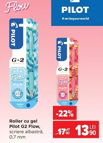 Roller cu gel G2 Flow, scriere albastră, 0,7 mm