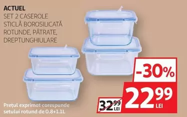 Actuel - SET 2 CASEROLE STICLĂ BOROSILICATĂ ROTUNDE, PĂTRATE, DREPTUNGHIULARE