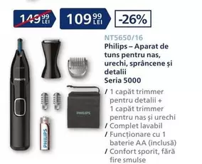 Philips - Aparat de tuns pentru nas, urechi, sprâncene și detalii Seria 5000 NT5650/16
