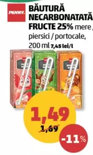 BĂUTURĂ NECARBONATATĂ FRUCTE 25% mere, piersici / portocale