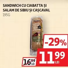 SANDWICH CU CIABATTA SI SALAM DE SIBIU SI CASCAVAL