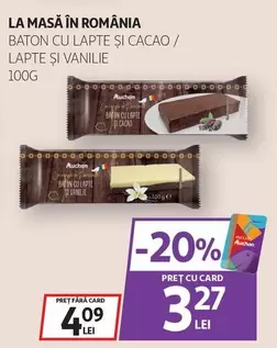 Auchan - BATON CU LAPTE ȘI CACAO / LAPTE ȘI VANILIE
