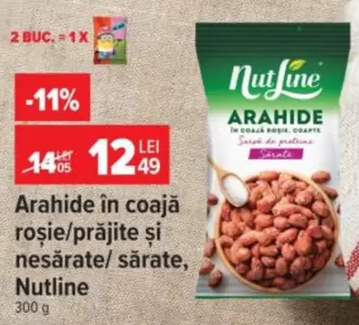 Nutline - Arahide în coajă roșie/prăjite și nesărate/ sărate
