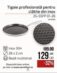 Tigaie profesională pentru clătite din inox ZG-SSFP 01-26