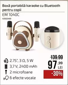 Boxă portabilă karaoke cu Bluetooth pentru copii EM 1040C