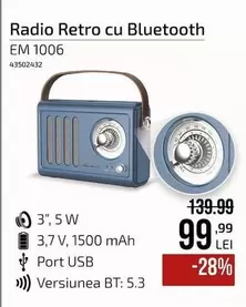 Radio Retro cu Bluetooth EM 1006