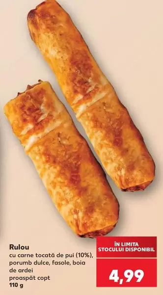 Rulou cu carne tocată de pui (10%), porumb dulce, fasole, boia de ardei