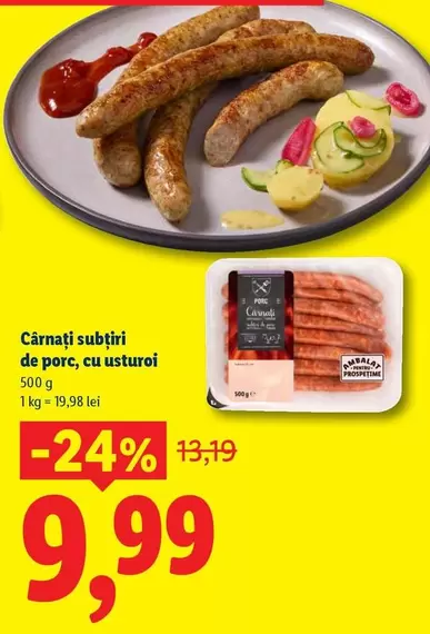 Cârnați subțiri de porc, cu usturoi