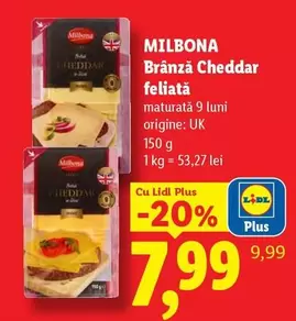 Brânză Cheddar feliată