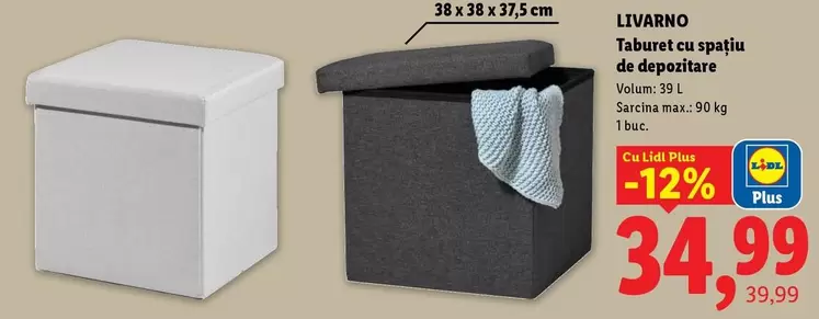 Taburet cu spațiu de depozitare