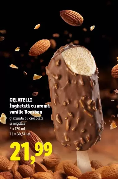Înghețată cu aromă vanilie Bourbon glazurată cu ciocolată și migdale