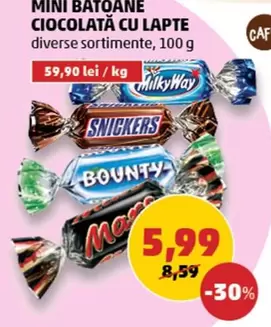 Snickers - MINI BATOANE CIOCOLATĂ CU LAPTE