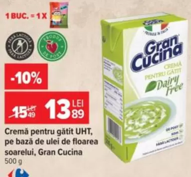 Cremă pentru gătit UHT, pe bază de ulei de floarea soarelui