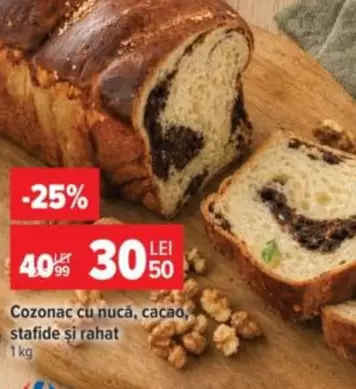 Cozonac cu nucă, cacao, stafide și rahat