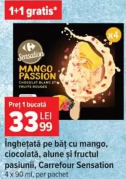 Înghețată pe băț cu mango, ciocolată, alune și fructul pasiunii