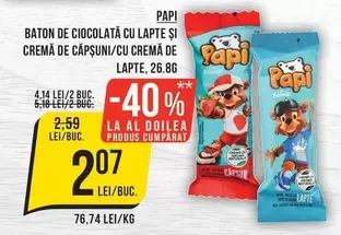 BATON DE CIOCOLATĂ CU LAPTE ȘI CREMĂ DE CĂPSUNI/CU CREMĂ DE LAPTE