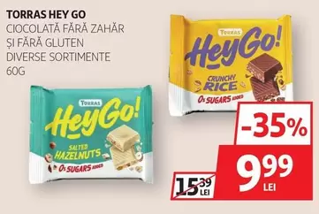 HEY GO CIOCIOALATĂ FĂRĂ ZAHĂR ȘI FĂRĂ GLUTEN DIVERSE SORTIMENTE