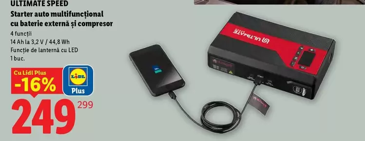 Starter auto multifunctional cu baterie externă și compresor