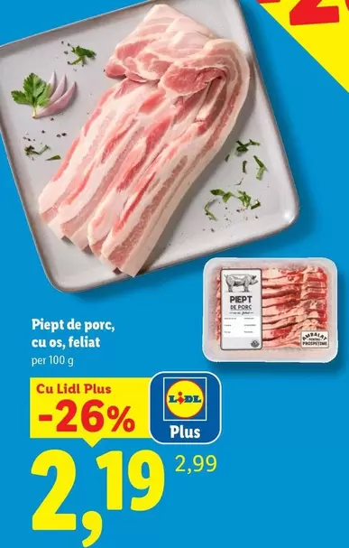 Piept de porc, cu os, feliat