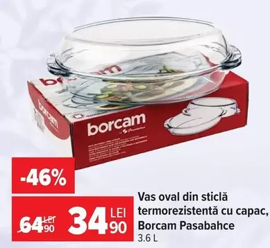 Vas oval din sticlă termorezistentă cu capac
