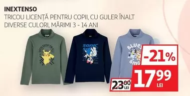 Sonic - TRICOU LICENȚĂ PENTRU COPII, CU GULER ÎNALT DIVERSE CULORI, MĂRIMI 3-14 ANI