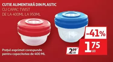 CUTIE ALIMENTARĂ DIN PLASTIC CU CAPAC TWIST