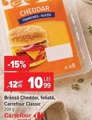Brânză Cheddar, feliată