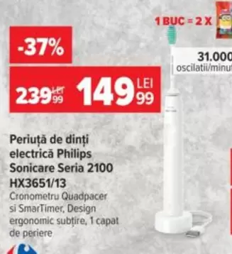 Philips - Periuta de dinti electrica Seria 2100 HX3651/13