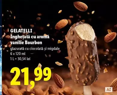 Înghețată cu aromă vanilie Bourbon glazurată cu ciocolată și migdale