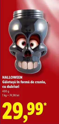 Găletușă în formă de craniu, cu dulciuri