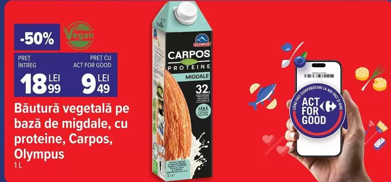 Băutură vegetală pe bază de migdale, cu proteine